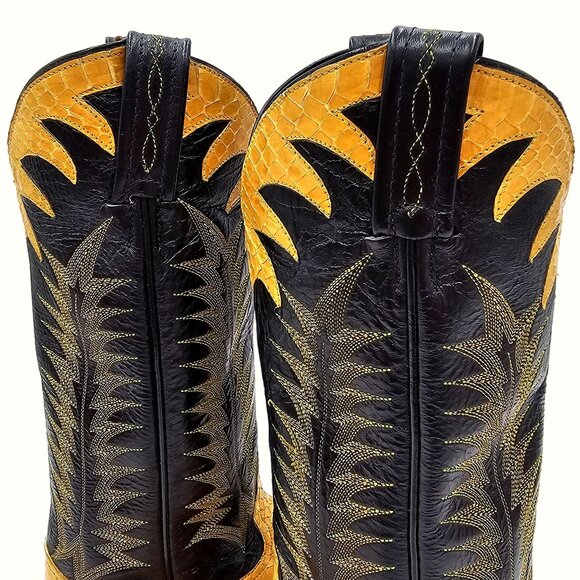 Vintage Tony Lama Exotic Yellow Black Python Snake Cowboy Boots Womens 5 Western - Picture 11 of 15